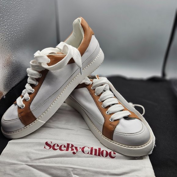 See By Chloe White and Tan Sneakers - Picture 1 of 10